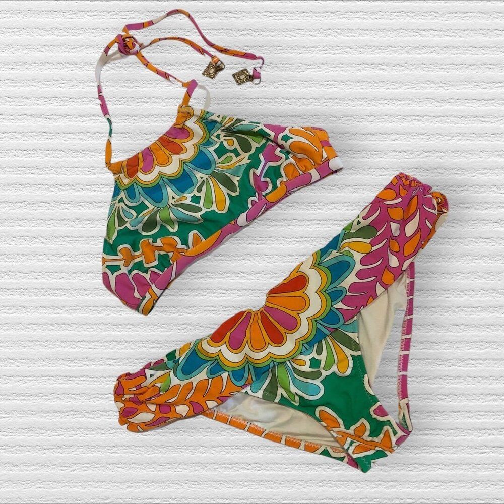Trina Turk 2/6 S/XS Tamarindo Bright Color Halter Top & Fold Over Bottom Bikini